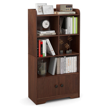 4 Tiers Bookshelf with 4 Cubes Display Shelf and 2 Doors