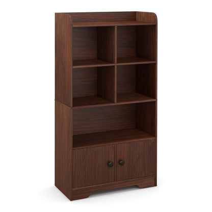 4 Tiers Bookshelf with 4 Cubes Display Shelf and 2 Doors