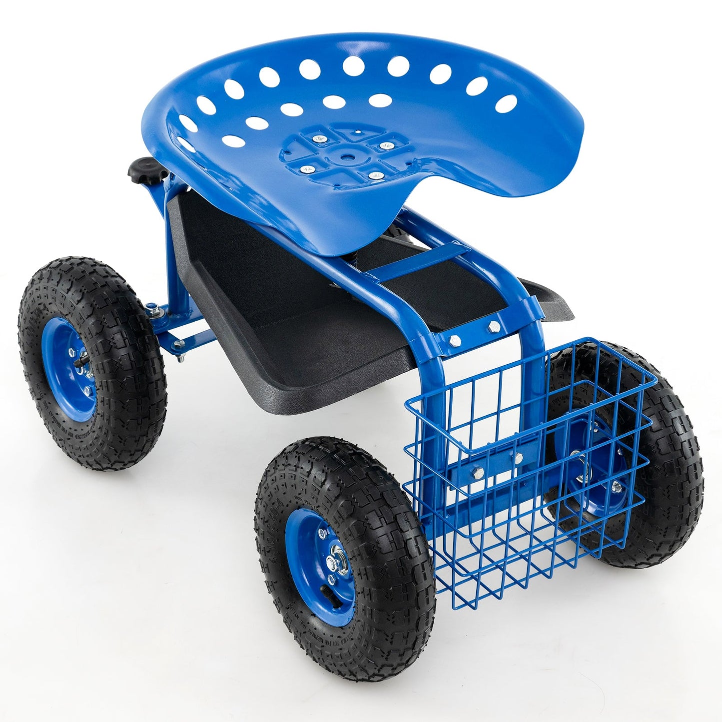 Asiento de trabajo con carrito de jardín con ruedas de 4 ruedas - Azul