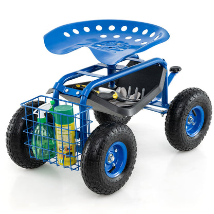 Asiento de trabajo con carrito de jardín con ruedas de 4 ruedas - Azul