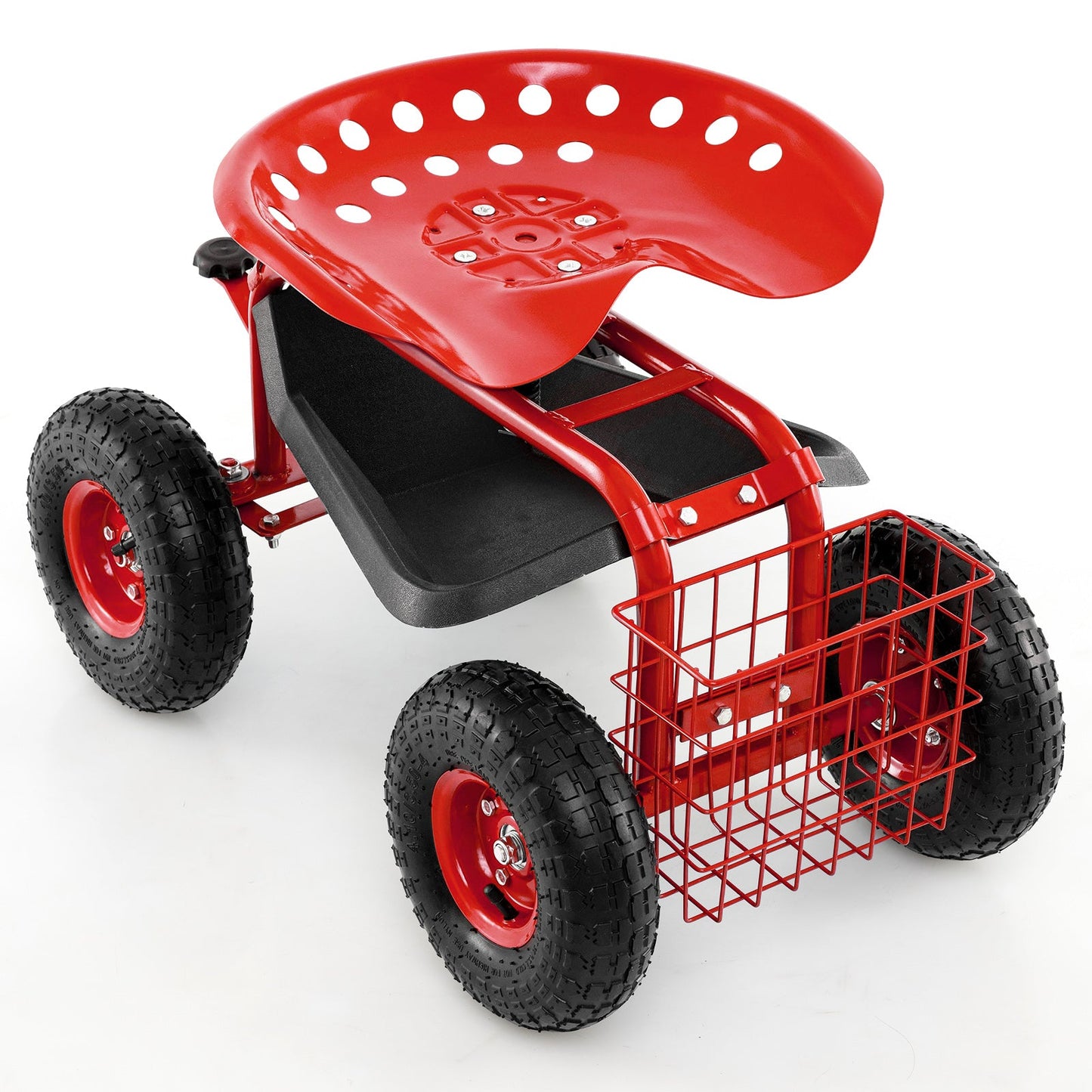 Asiento de trabajo tipo carrito de jardín rodante de 4 ruedas - Rojo
