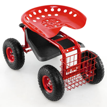 Asiento de trabajo tipo carrito de jardín rodante de 4 ruedas - Rojo