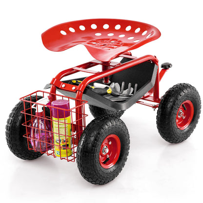 Asiento de trabajo tipo carrito de jardín rodante de 4 ruedas - Rojo