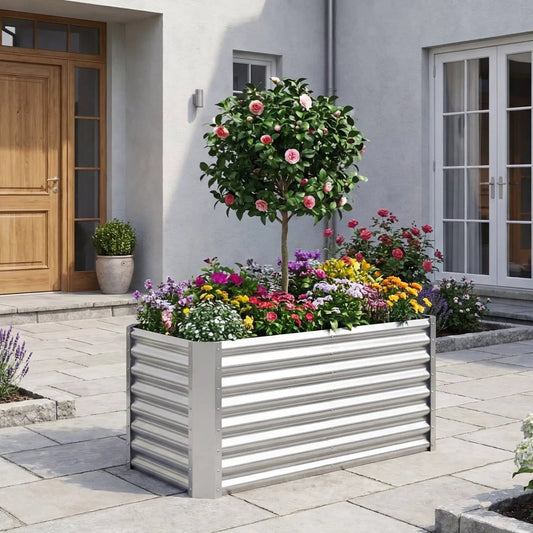 Galvanized rectangular raised garden bed 4x2x2 ft metal planter box on Tampa Home & Garden Store