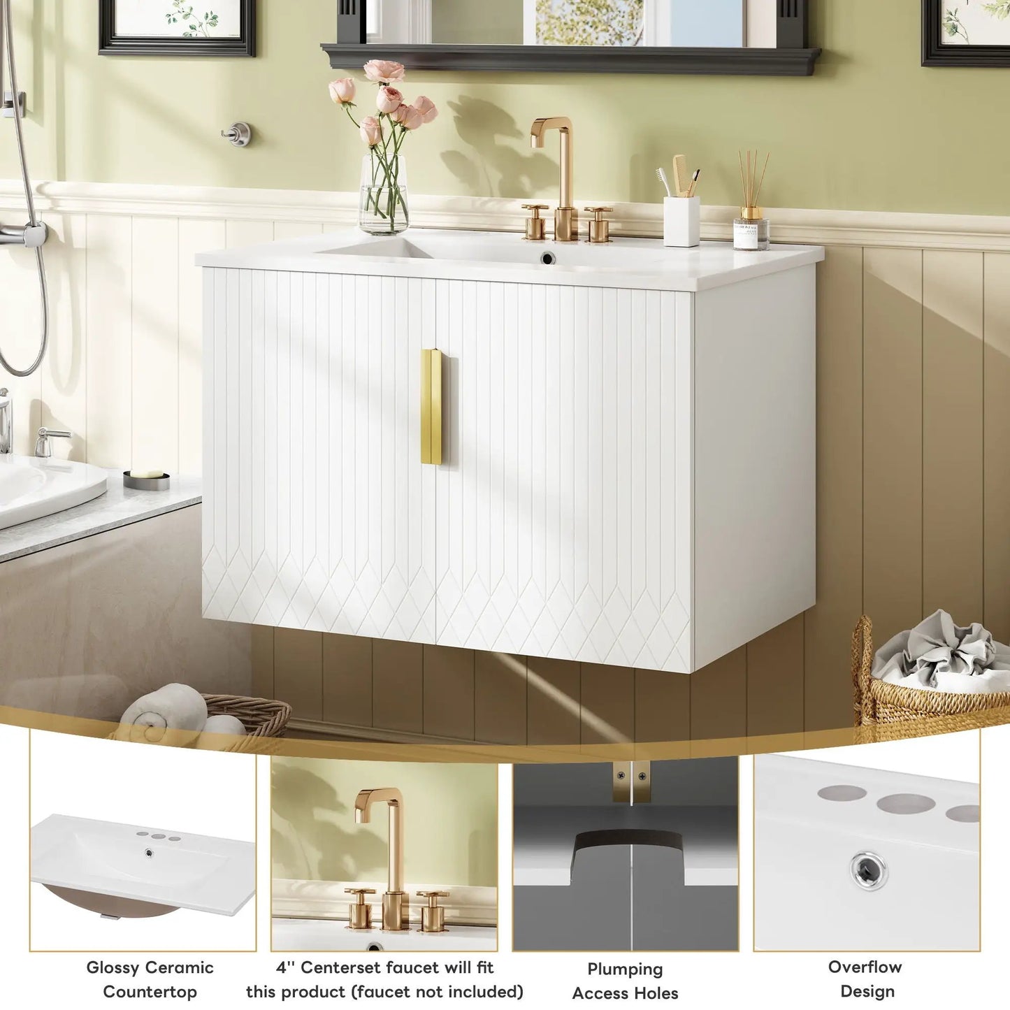 Bathroom vanity with sink, cabinet, gold faucet, 2 soft-close doors by Unique Piece Furniture on Tampa Home & Garden Store