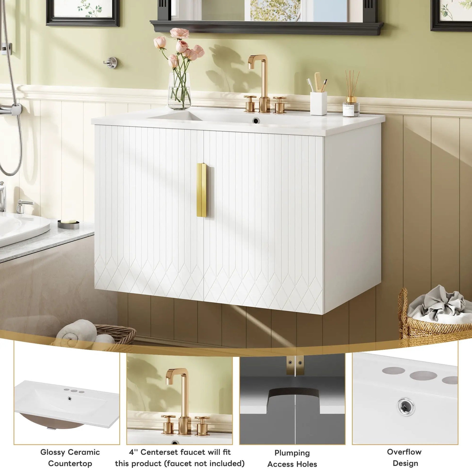 Bathroom vanity with sink, cabinet, gold faucet, 2 soft-close doors by Unique Piece Furniture on Tampa Home & Garden Store