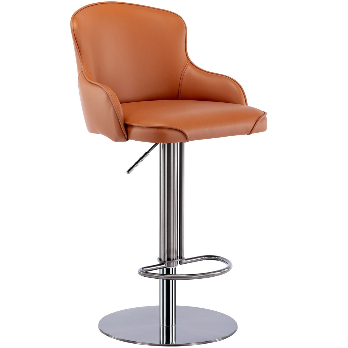Bar stool titanium stainless steel backrest tan leather seat 28–30 height chrome base on Tampa Home & Garden Store