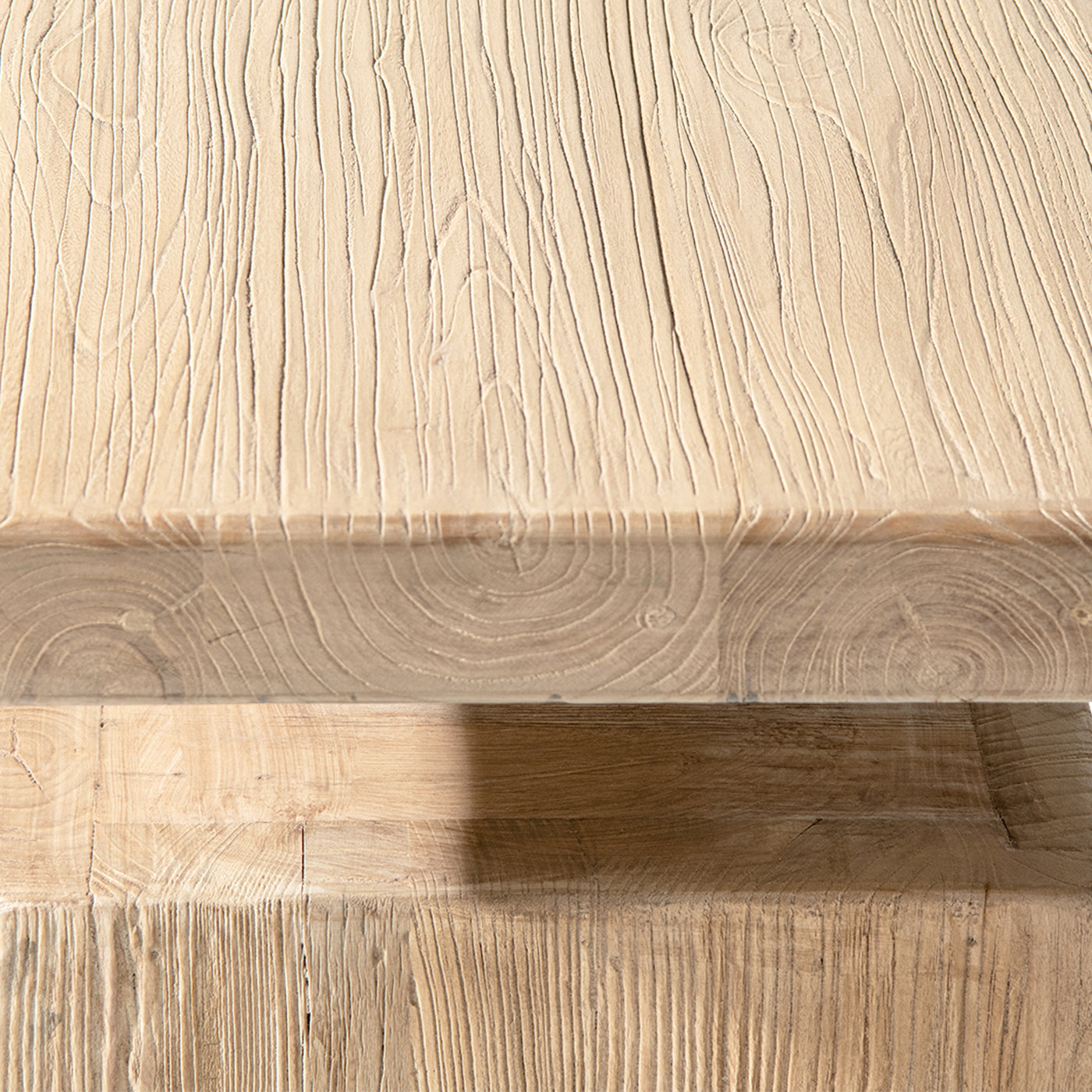 Calder 18' reclaimed elm block plinth side table top in heritage light natural brown grain on Tampa Home & Garden Store