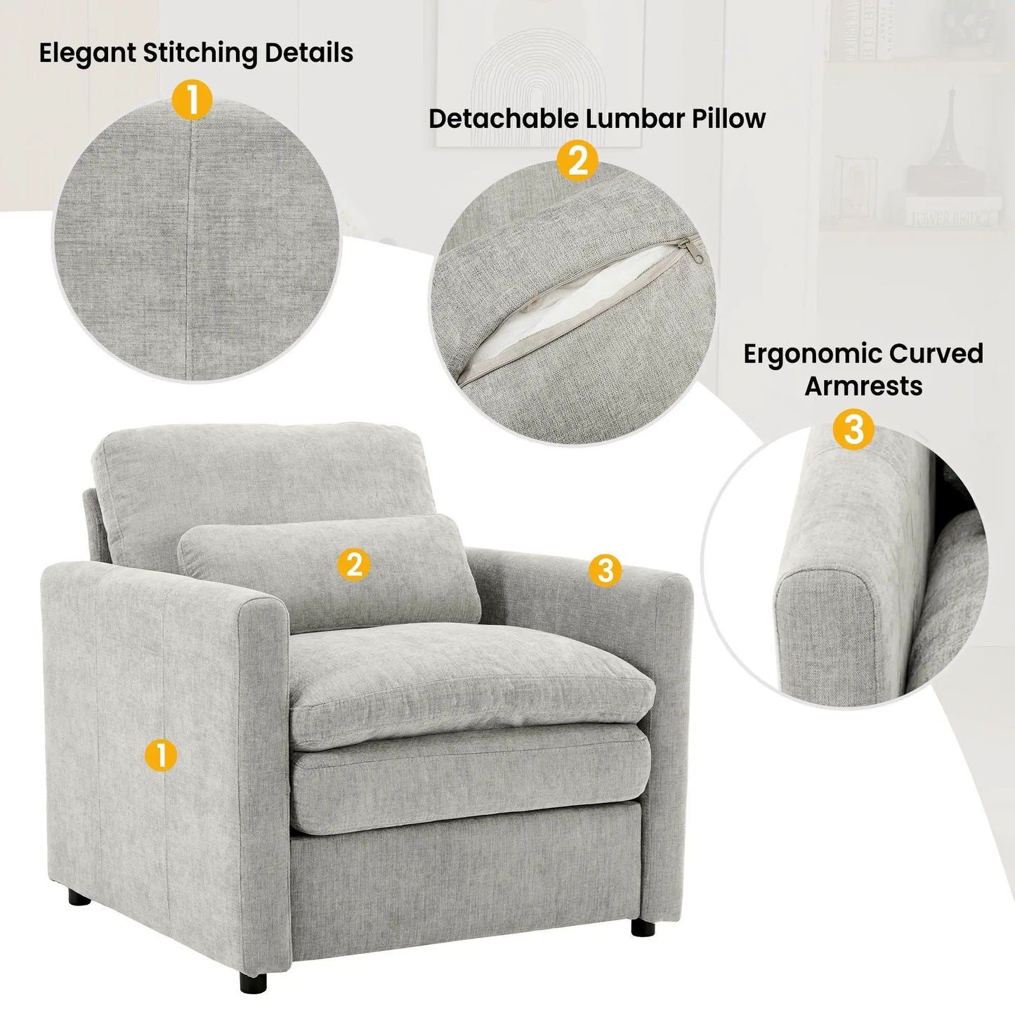 Cloud sofa set couch for living room, 3-piece grey fabric by Unique Piece Furniture on Tampa Home & Garden Store