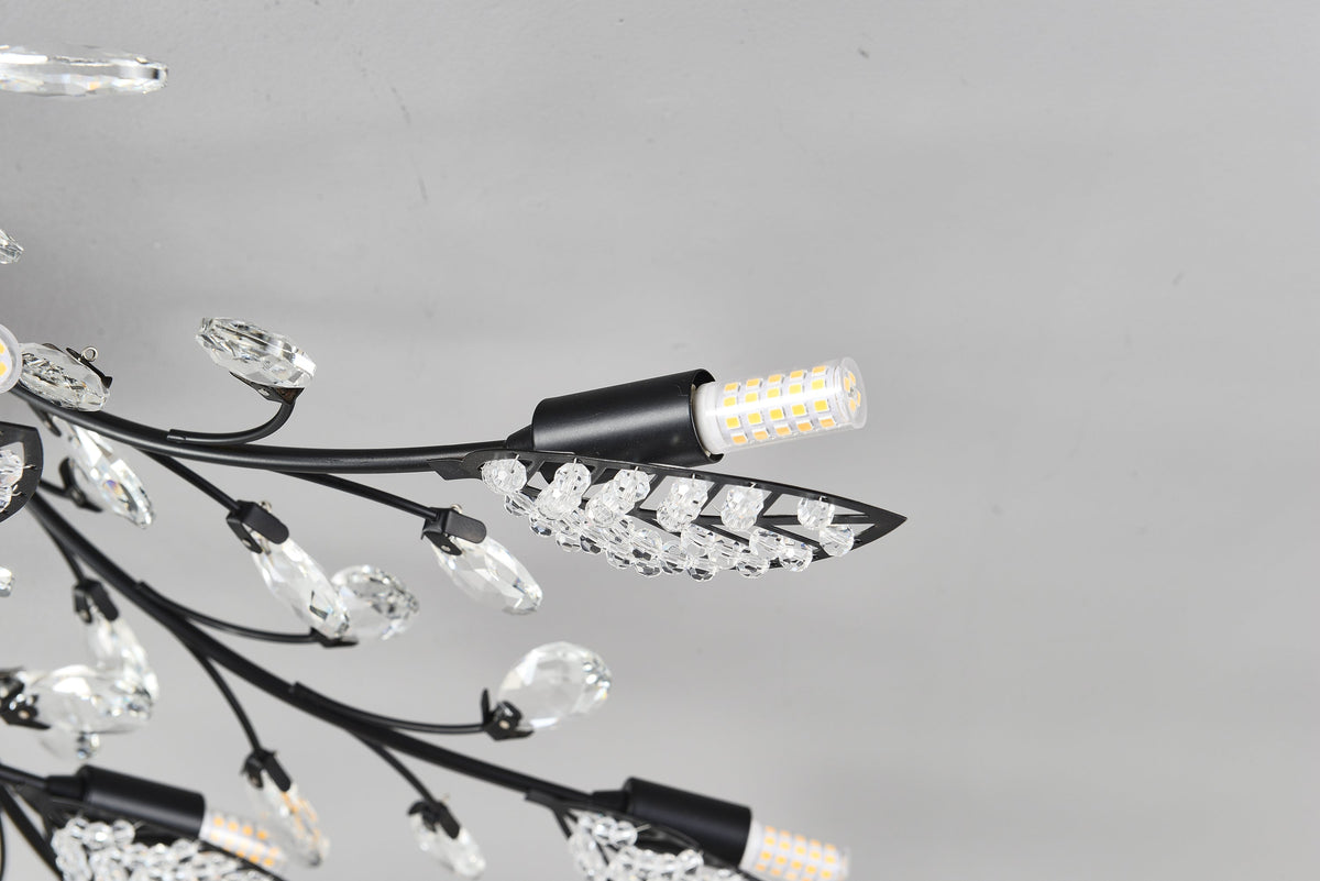 15-Light Crystal Chandelier ceiling lamp with black frame and crystal prisms on Tampa Home & Garden Store