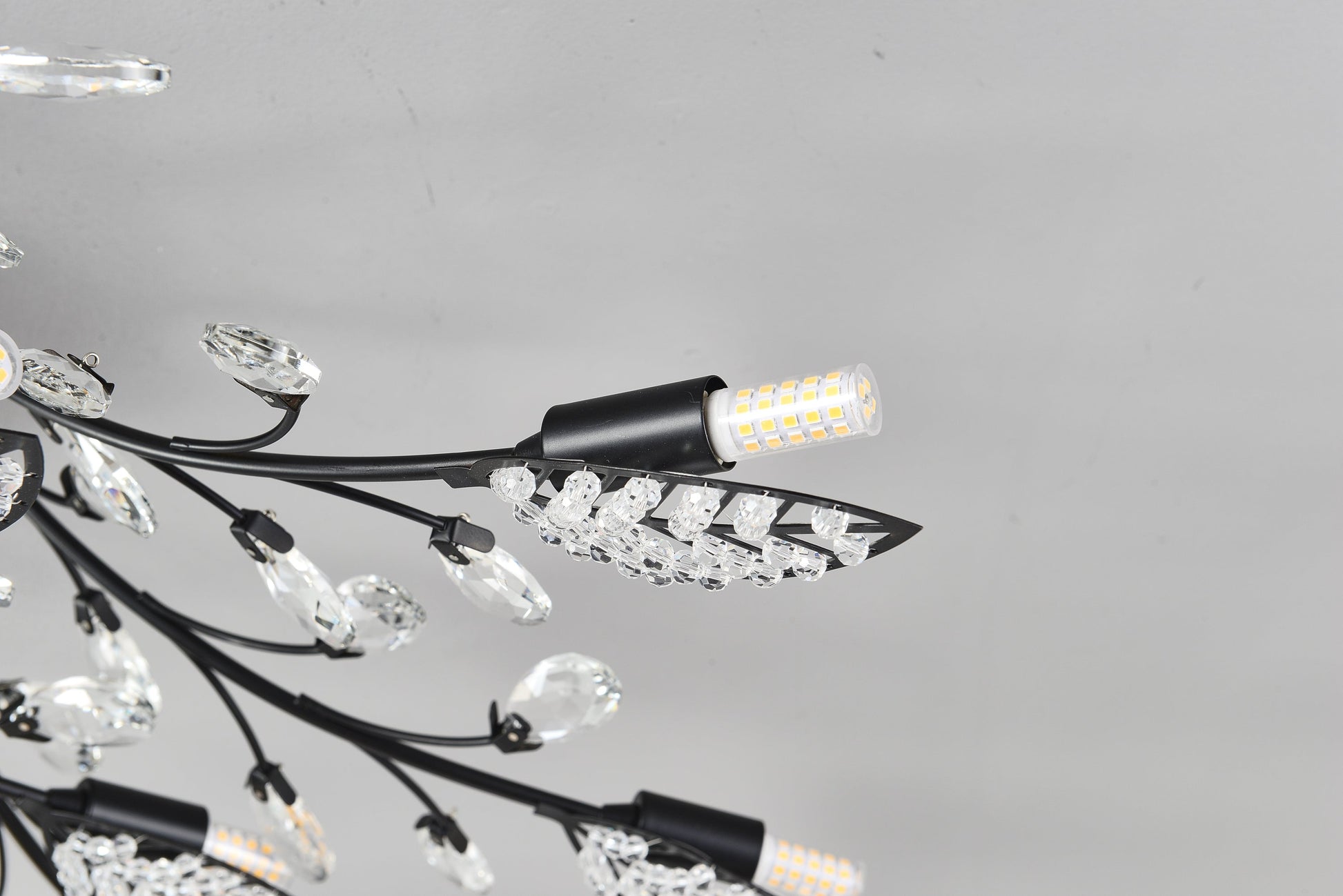15-Light Crystal Chandelier ceiling lamp with black frame and crystal prisms on Tampa Home & Garden Store