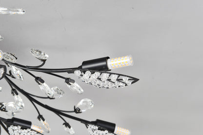 15-Light Crystal Chandelier ceiling lamp with black frame and crystal prisms on Tampa Home & Garden Store