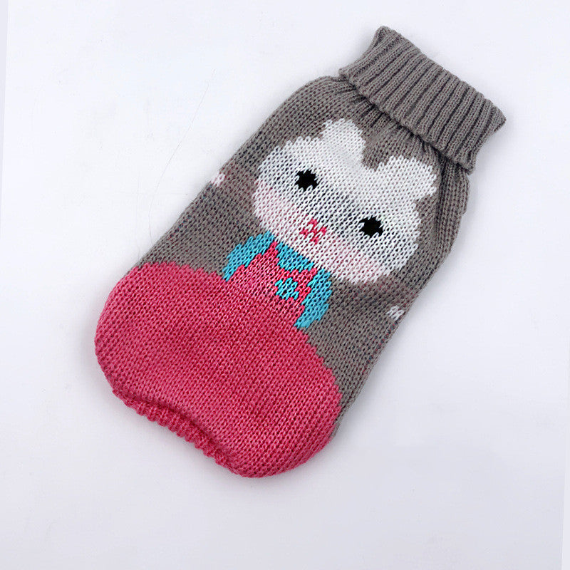 Pet Zen Christmas Maple Snowflake turtleneck knitted dog sweater with gray body and pink belly on Tampa Home & Garden Store