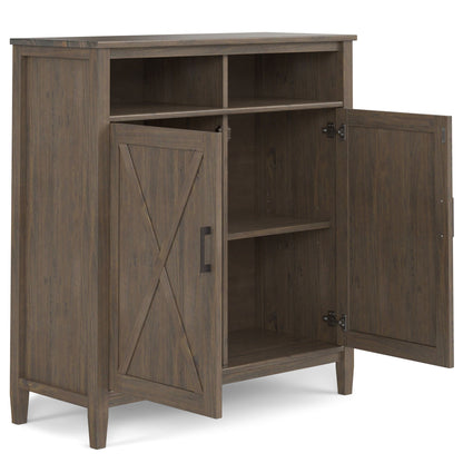Ela medium storage cabinet smoky brown wood with crossbuck doors and open shelving on Tampa Home & Garden Store