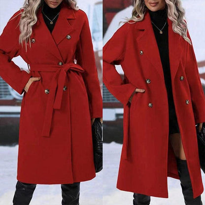 Two red wool-blend double-breasted trench coats with belt and notched lapels by Stevvex on Tampa Home & Garden Store