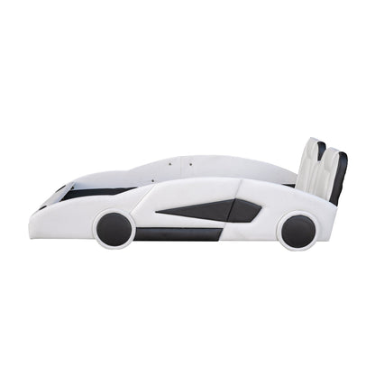 Race Car Shaped Twin Platform Bed with Wheels white pine wood construction on Tampa Home & Garden Store