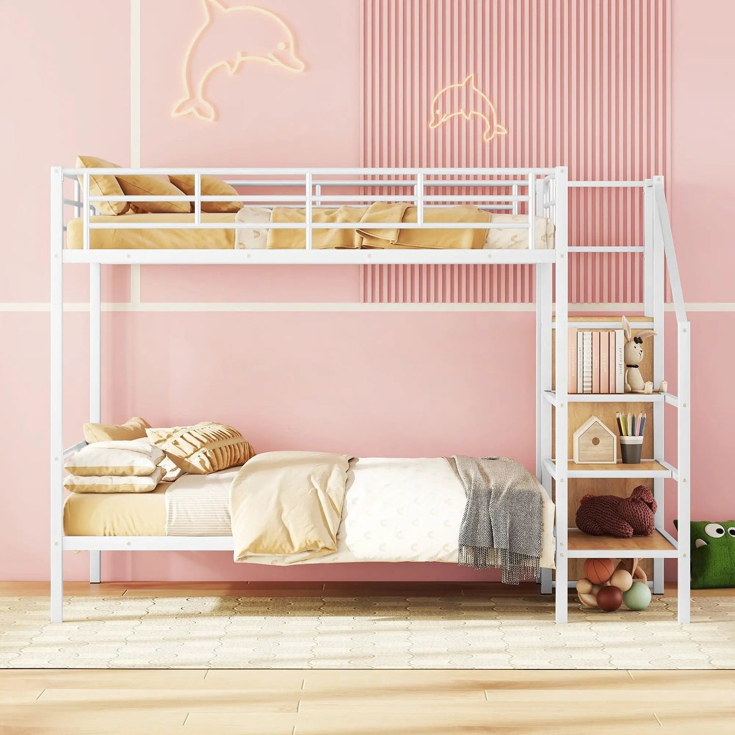Bunk Bed With Lateral Storage Ladder and Wardrobe