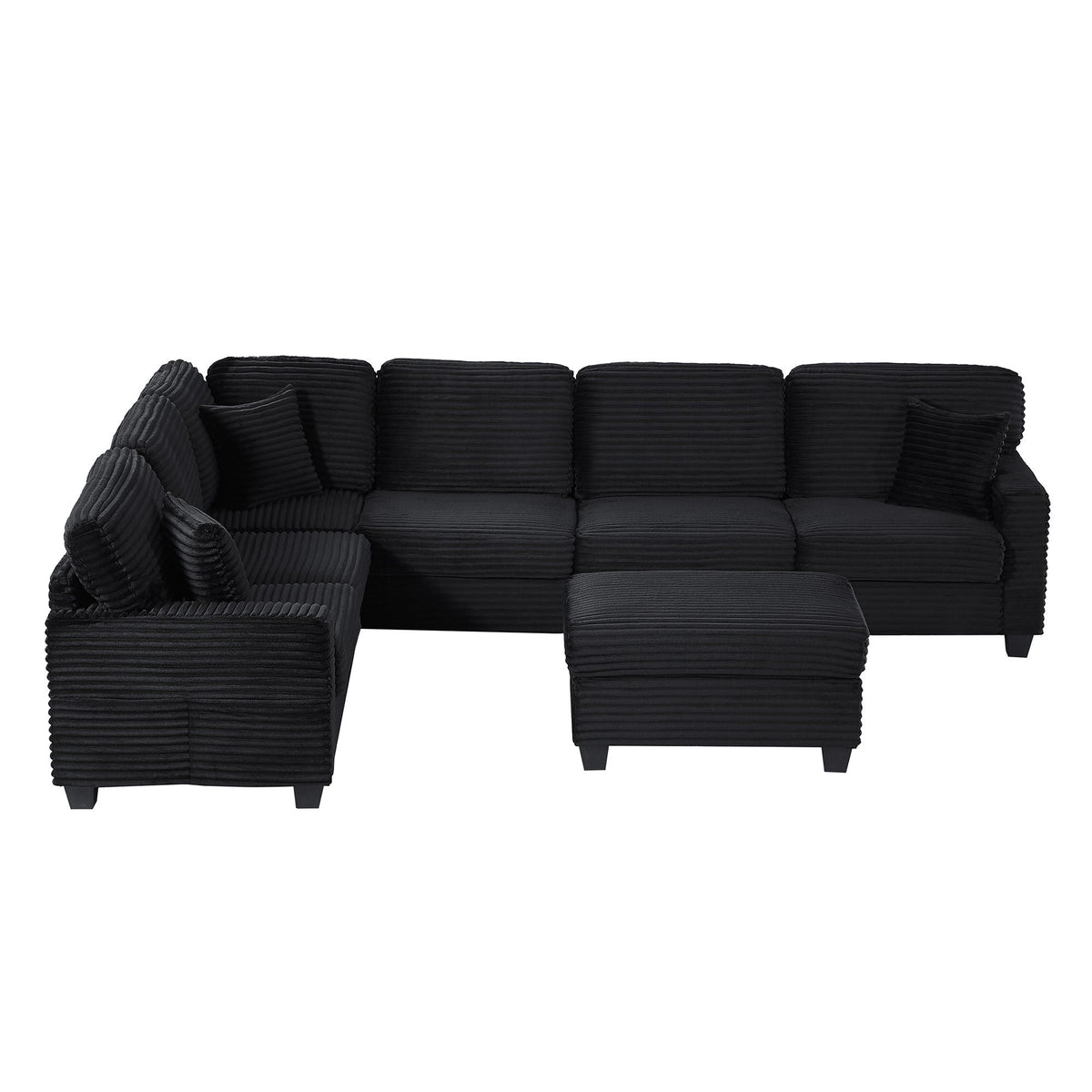 HouseOfZazla upholstered black fabric U-shaped sectional with movable ottoman, 2-piece set on Tampa Home & Garden Store