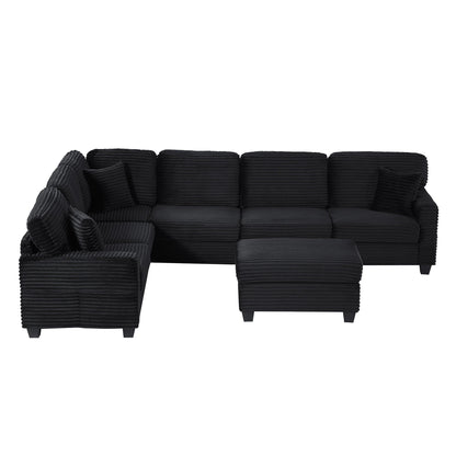 HouseOfZazla upholstered black fabric U-shaped sectional with movable ottoman, 2-piece set on Tampa Home & Garden Store