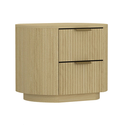Oak ribbed-texture nightstand with 2 drawers and curved front in oak finish by HouseOfZazla on Tampa Home & Garden Store