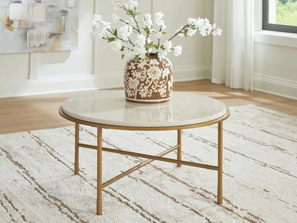 Alben Round Table with Marble Top in Goldtone