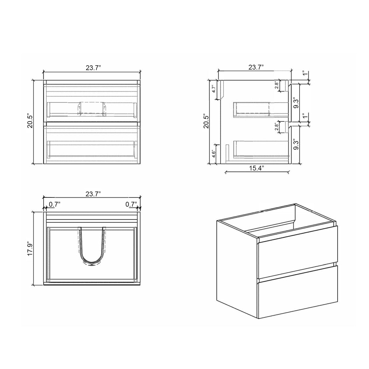 Alice Bathroom Vanity With Sink by HouseOfZazla 23.7in wide, 20.5in tall blueprint style drawing on Tampa Home & Garden Store