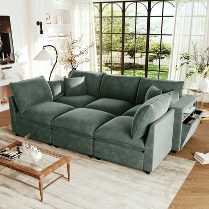 Green velvet U-shaped sectional sofa, 2-piece set with USB ports by Unique Piece Furniture on Tampa Home & Garden Store