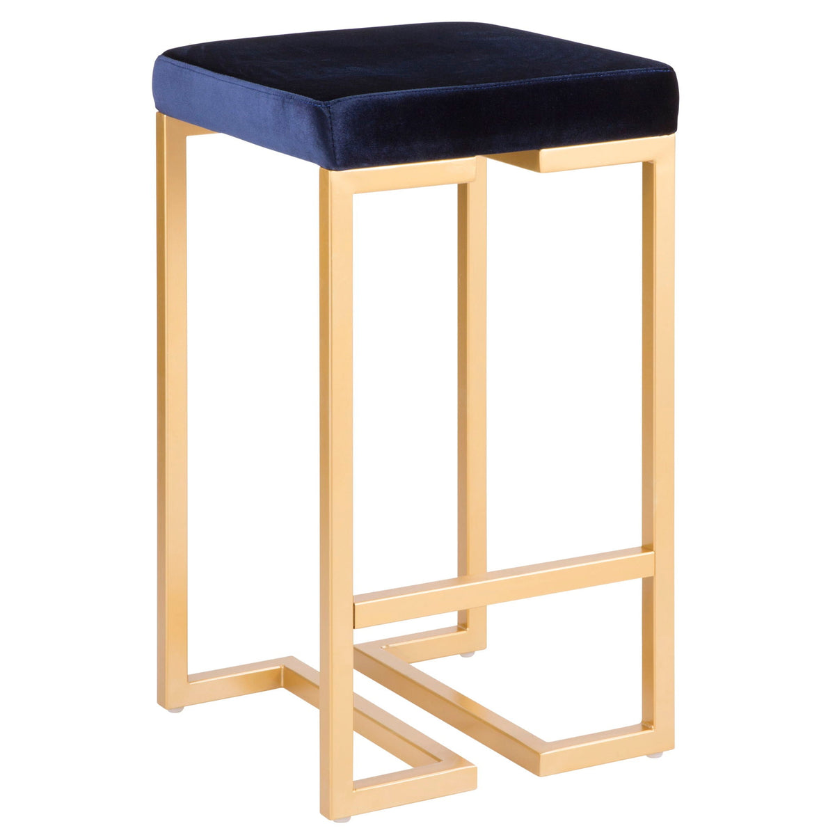 Midas contemporary glam counter stool blue velvet padded seat gold frame HouseOfZazla on Tampa Home & Garden Store