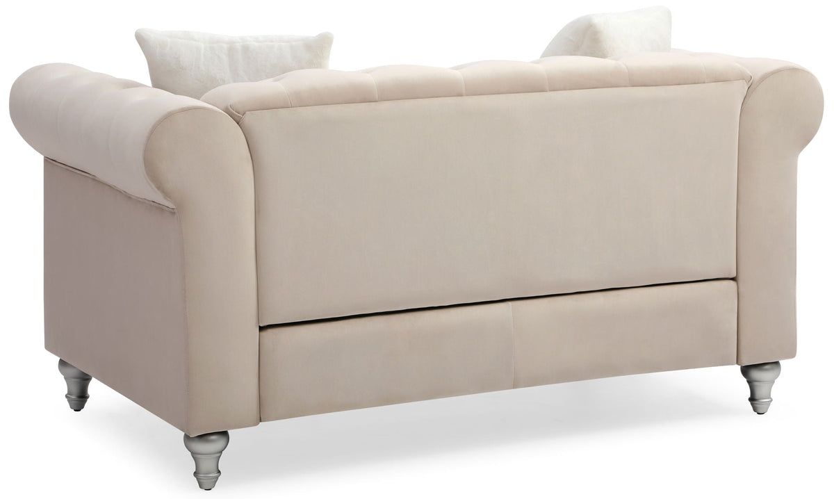 Contemporary loveseat beige fabric with rolled arms and tufted cushions HouseOfZazla on Tampa Home & Garden Store