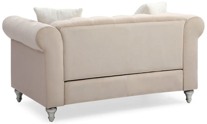 Contemporary loveseat beige fabric with rolled arms and tufted cushions HouseOfZazla on Tampa Home & Garden Store