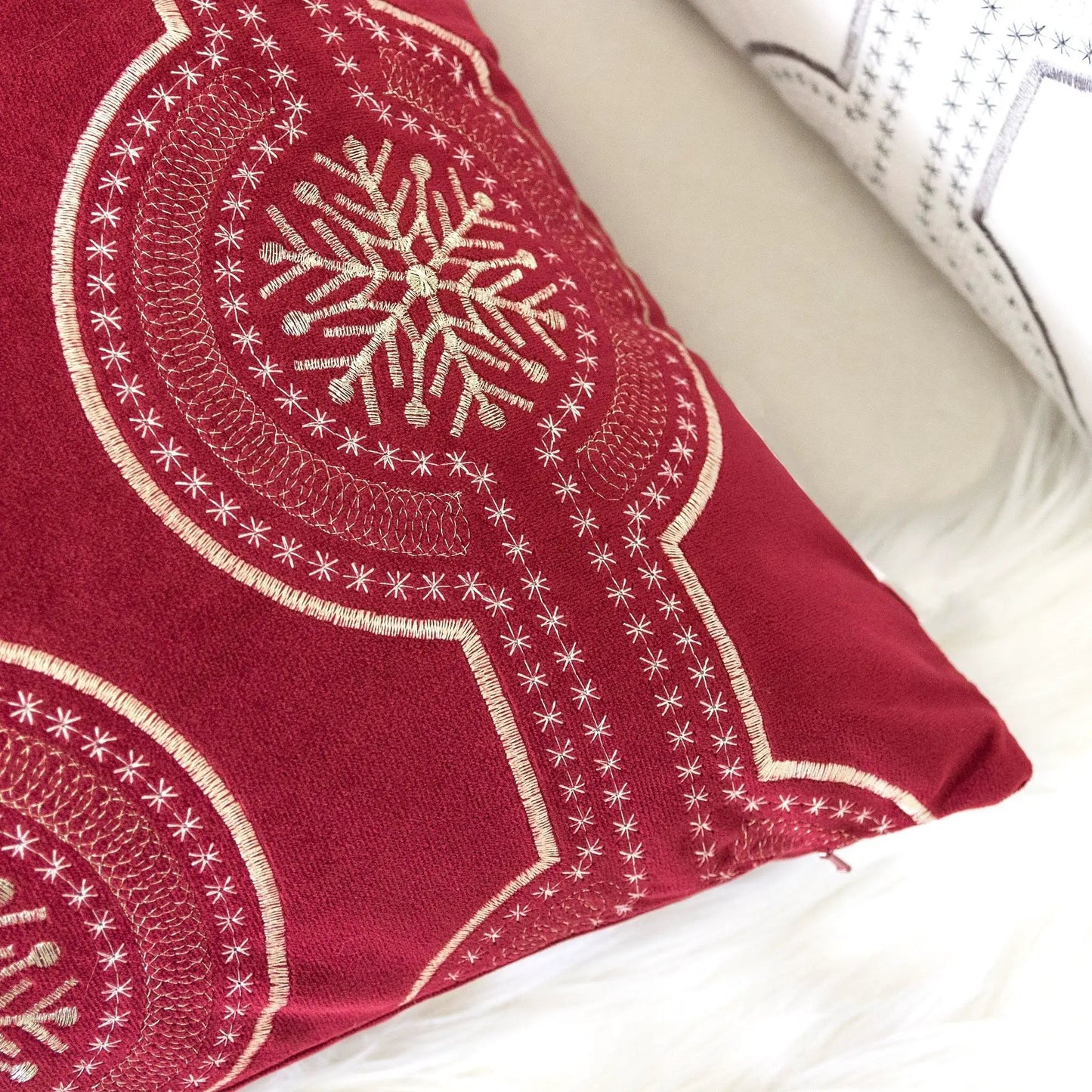 Holiday Throw Pillow Snowflake Embroidery