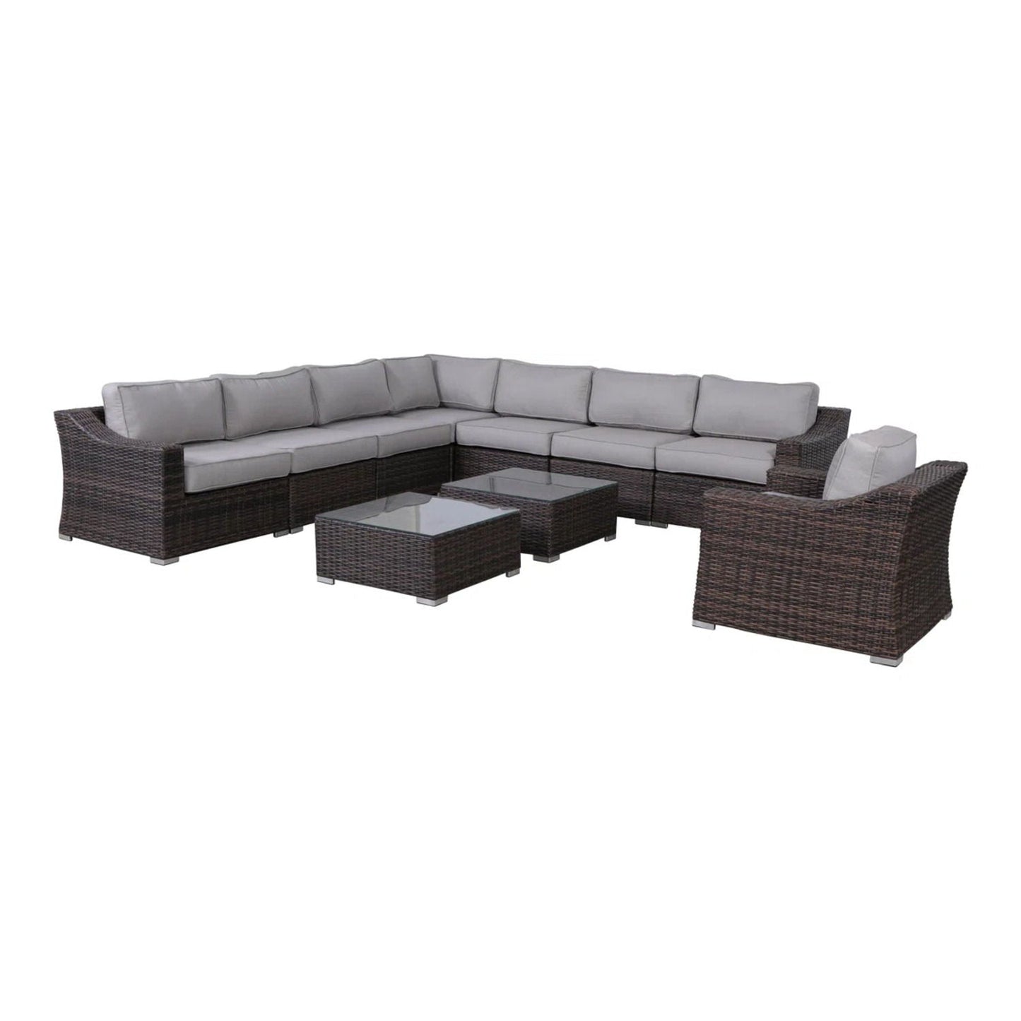 Outdoor Wicker Set With Glass Table And Cushions