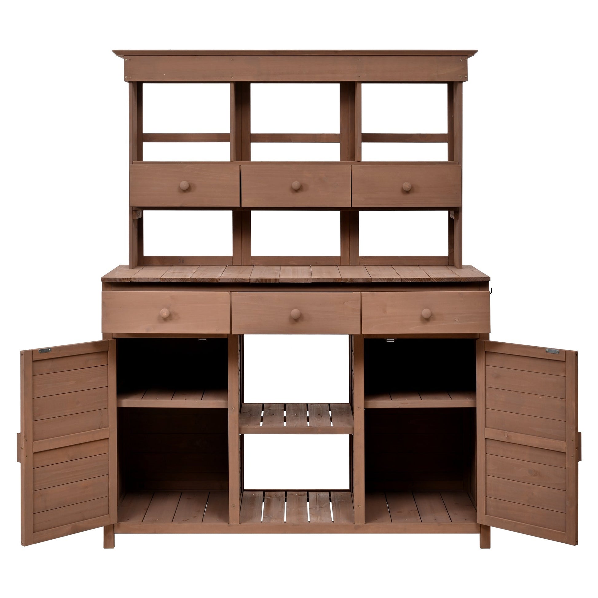 Topmax 65.7'' tall garden potting bench with hutch, brown wood, HouseOfZazla on Tampa Home & Garden Store