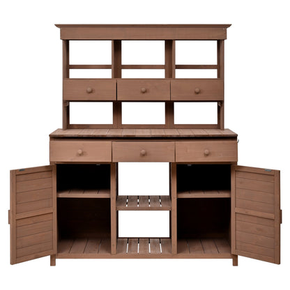 Topmax 65.7'' tall garden potting bench with hutch, brown wood, HouseOfZazla on Tampa Home & Garden Store