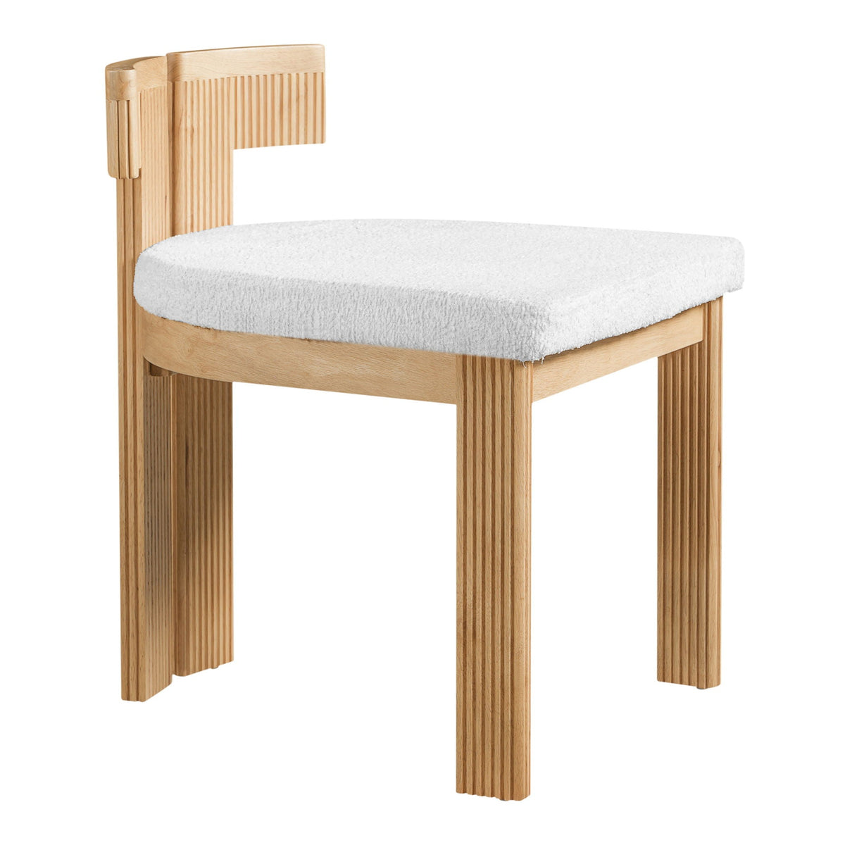 Boucle upholstered indoor dining chair set of 2 with rubber wood frame, beige or blue fabric on Tampa Home & Garden Store