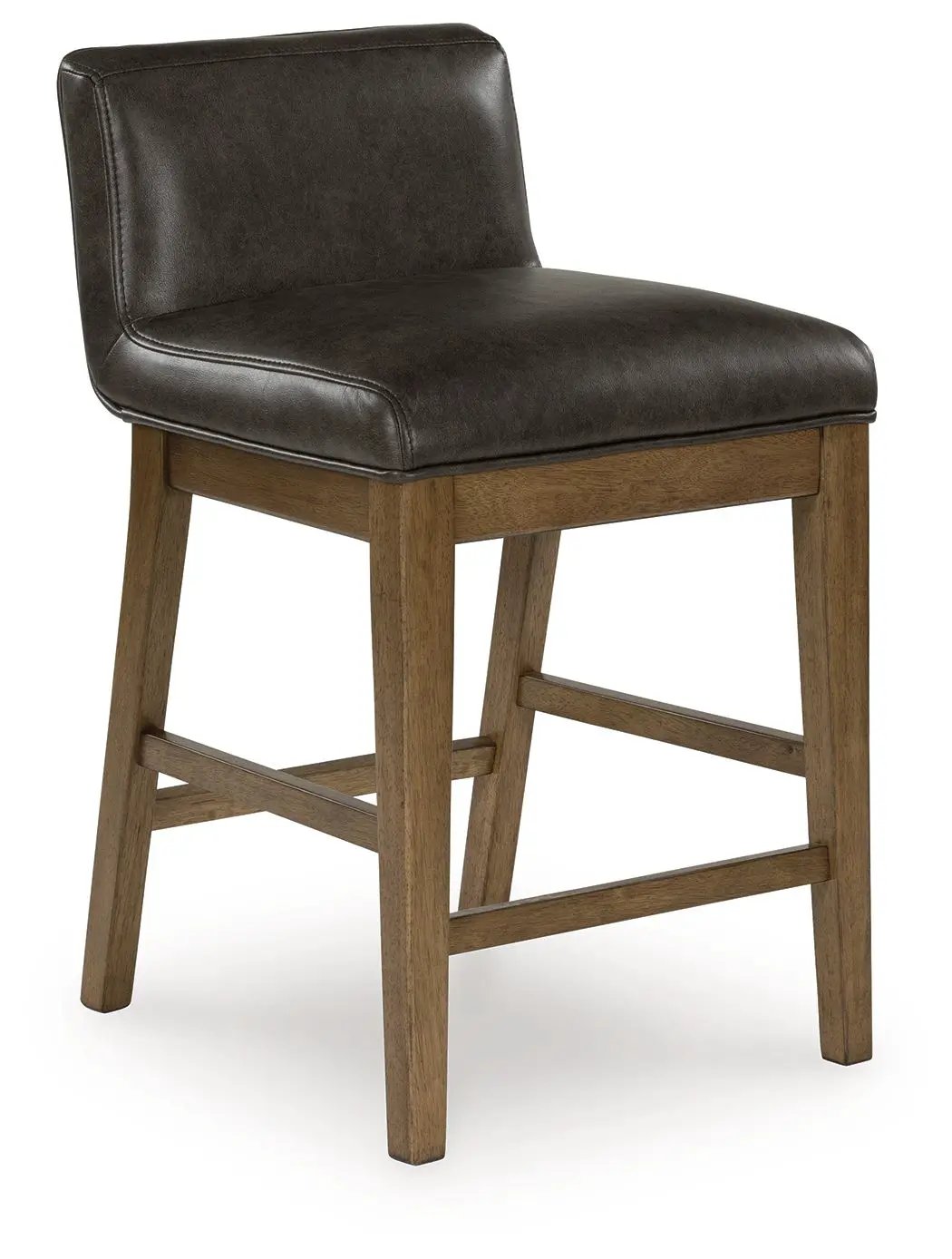 Cabalynn upholstered barstool two-tone brown seat with natural wood legs on Tampa Home & Garden Store