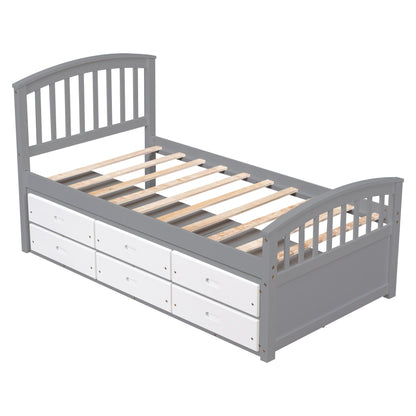 Platform storage bed solid wood in gray with six white drawers by HouseOfZazla on Tampa Home & Garden Store