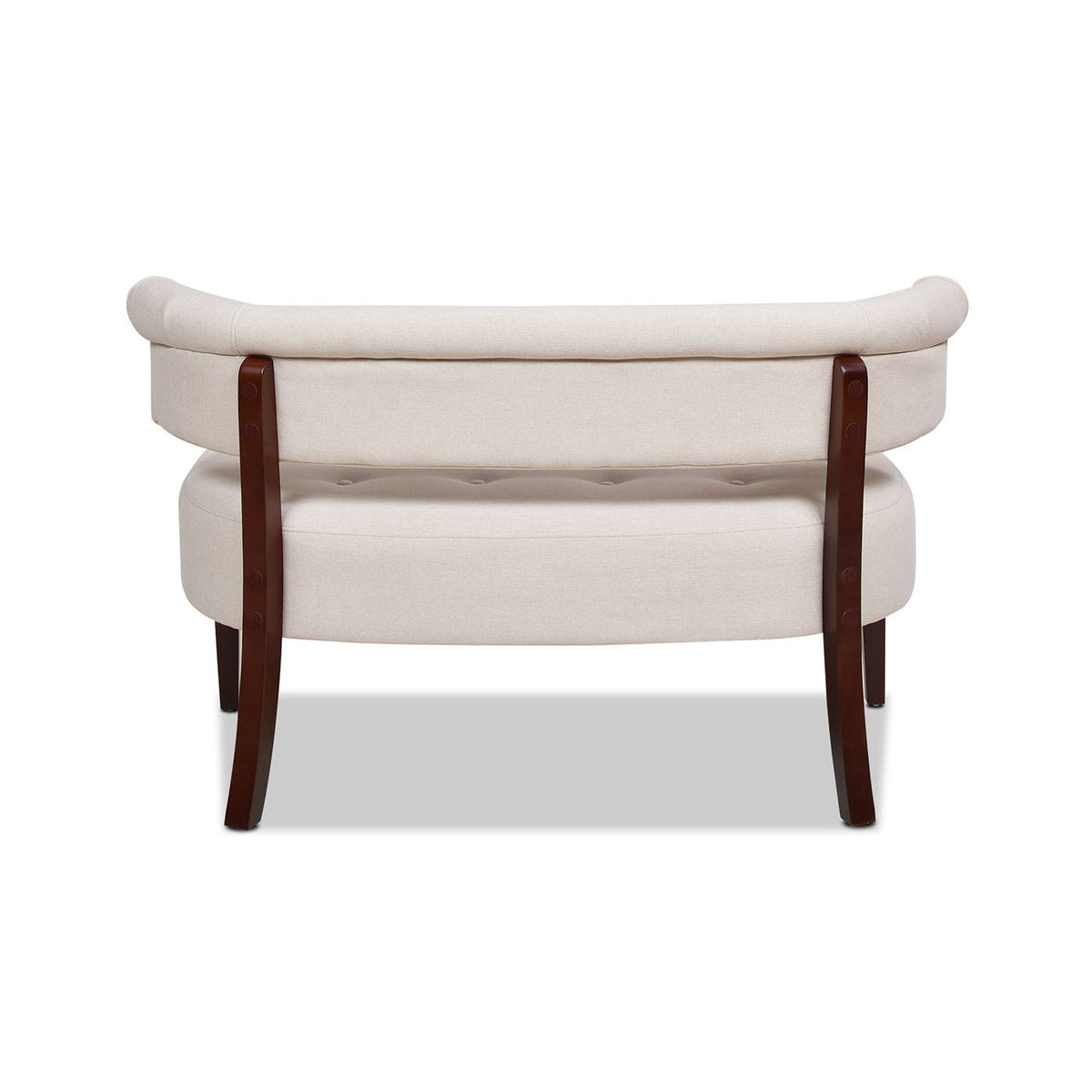 Jared Versatile Roll-Arm Tufted Bench Settee beige upholstery tufted seat and wood legs on Tampa Home & Garden Store