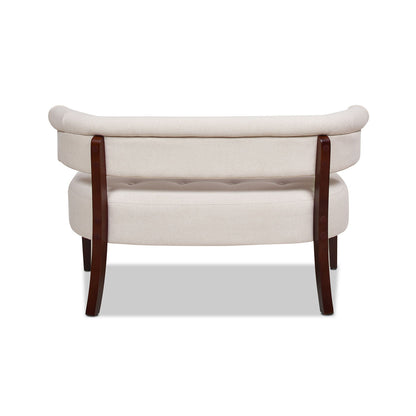 Jared Versatile Roll-Arm Tufted Bench Settee beige upholstery tufted seat and wood legs on Tampa Home & Garden Store