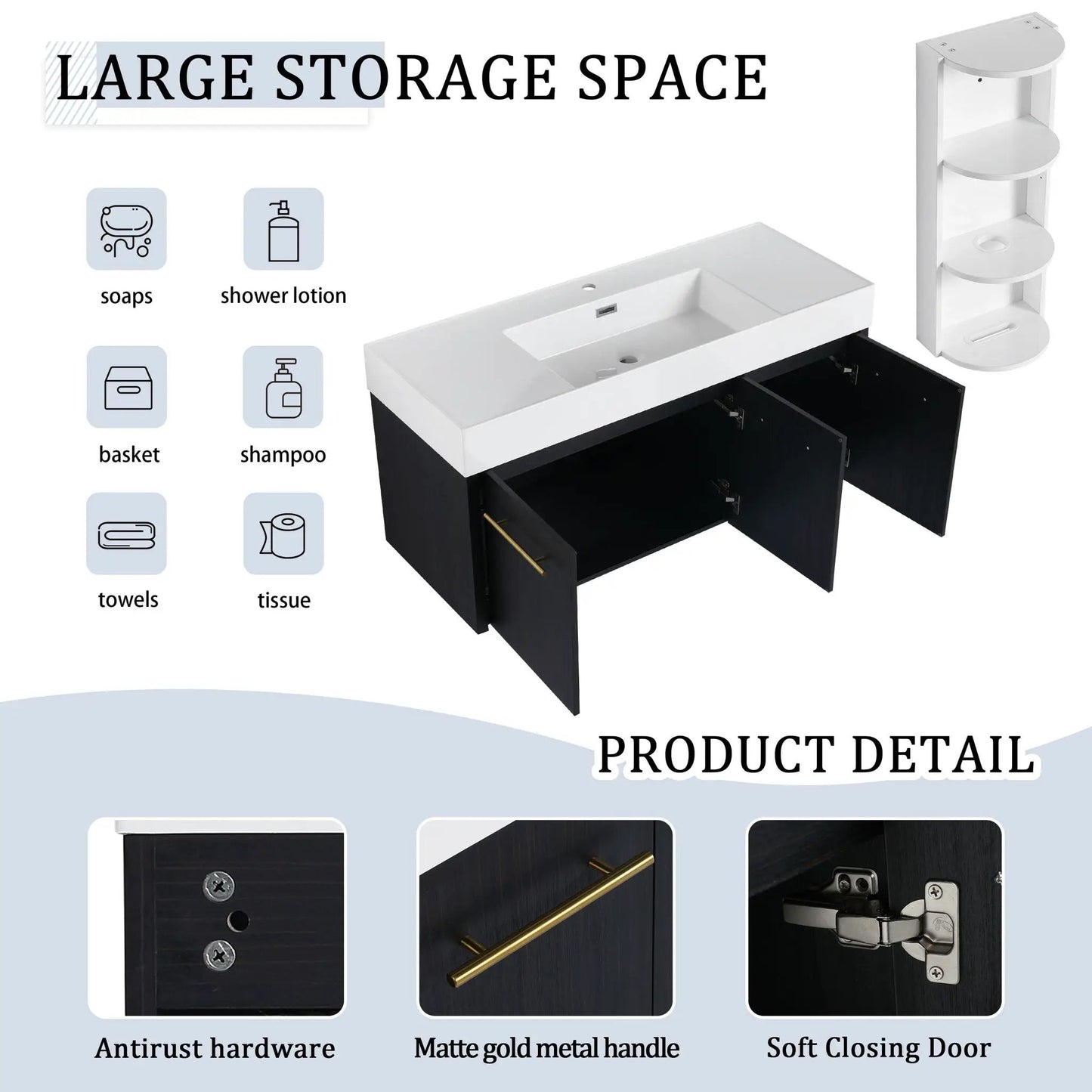 Modern Wall Mounted Vanity with Resin Sink Rack