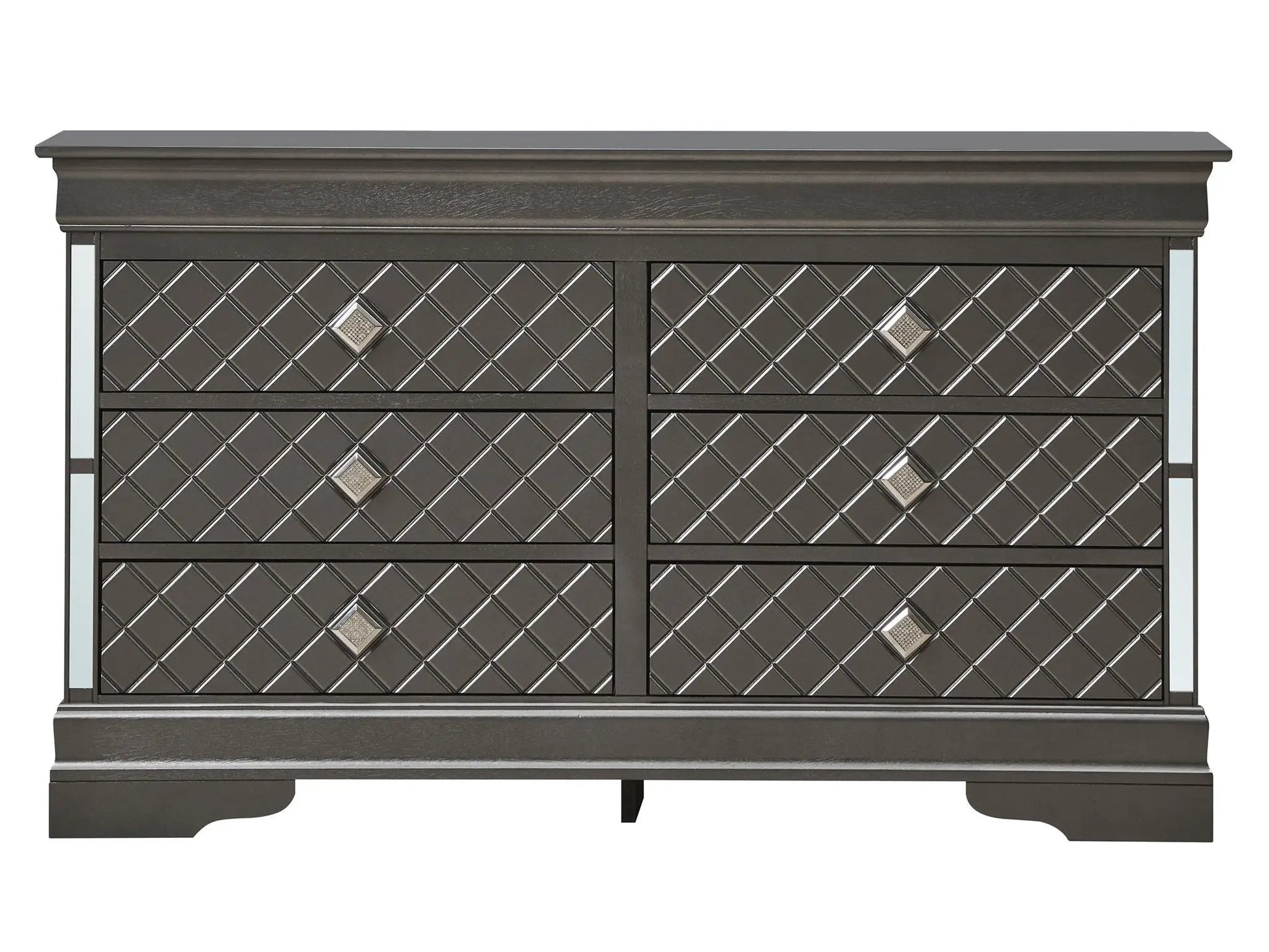 Verona Dresser, dark charcoal with diamond-front drawers and crystal pulls on Tampa Home & Garden Store