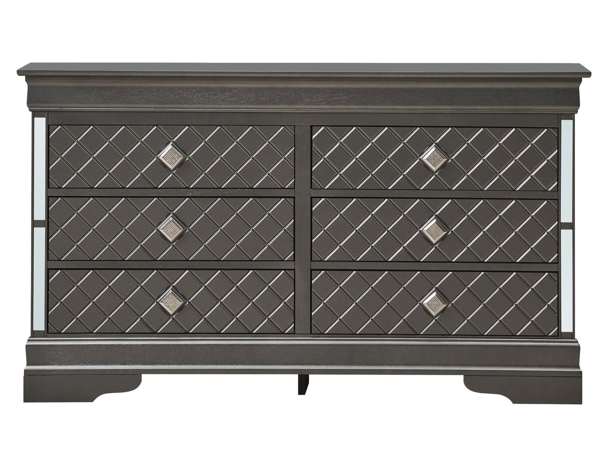 Verona Dresser Embossed X Design, dark gray finish, diamond fronts, knobs HouseOfZazla on Tampa Home & Garden Store