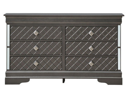Verona Dresser Embossed X Design, dark gray finish, diamond fronts, knobs HouseOfZazla on Tampa Home & Garden Store