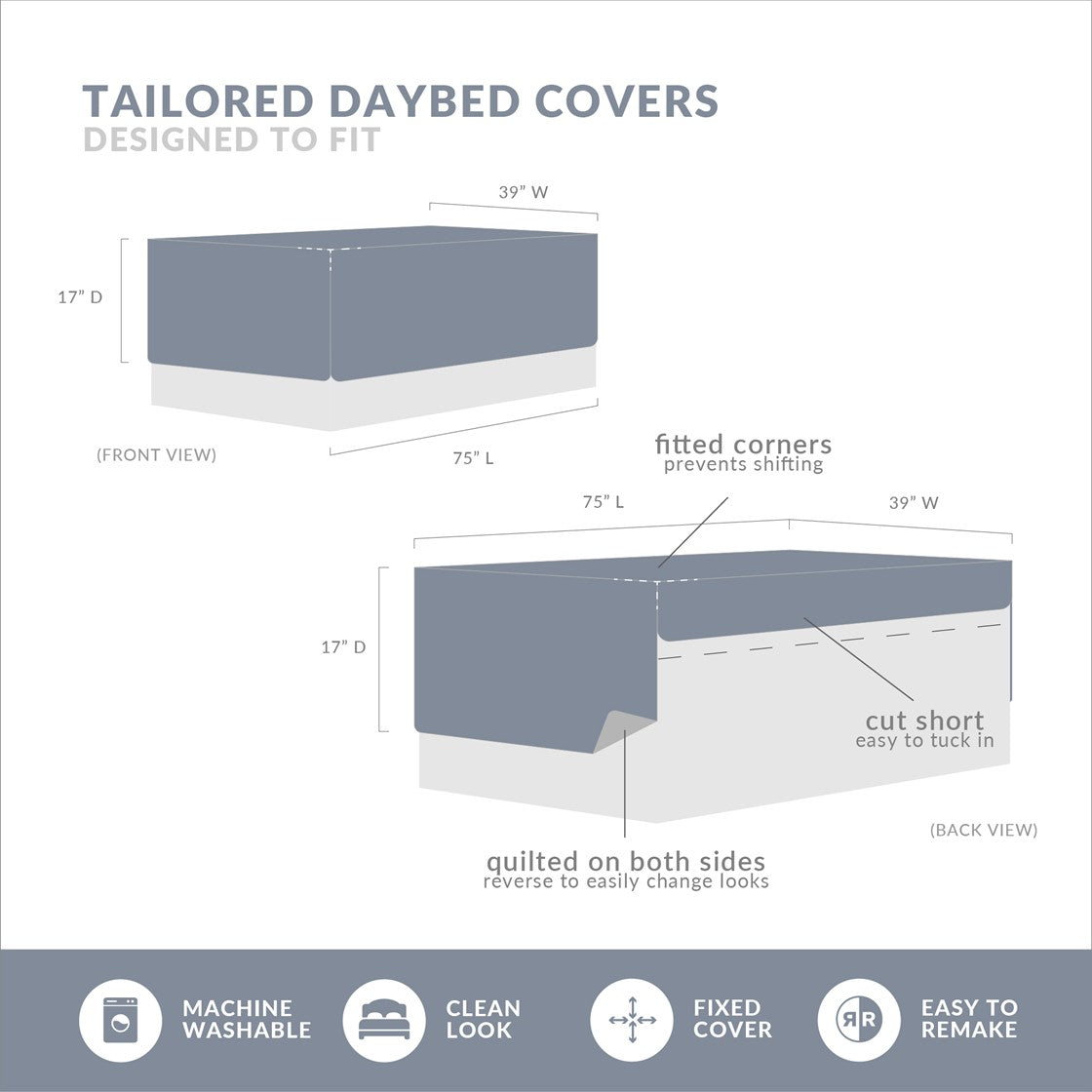 6 Piece Daybed Cover Set by HouseOfZazla scalloped edge quilted cover with fitted corners on Tampa Home & Garden Store
