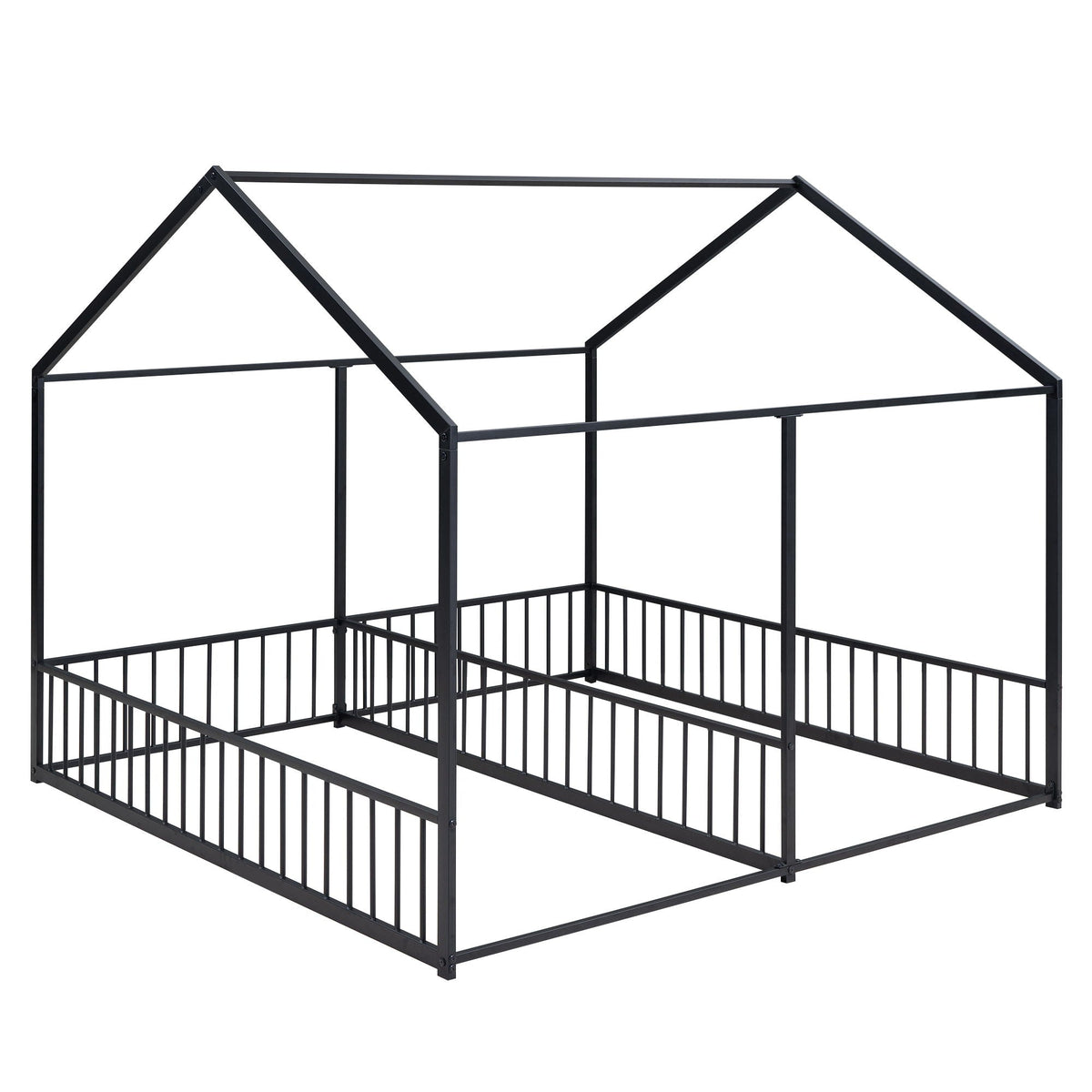 House Platform Beds, 2 shared beds, black metal frame with guardrails HouseOfZazla on Tampa Home & Garden Store