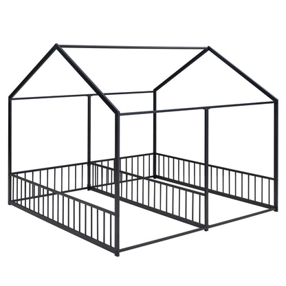 House Platform Beds, 2 shared beds, black metal frame with guardrails HouseOfZazla on Tampa Home & Garden Store