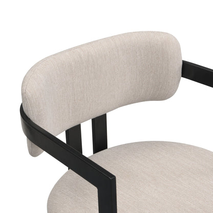 Upholstered dining armchairs set of 2 beige fabric cushions with black frame HouseOfZazla on Tampa Home & Garden Store