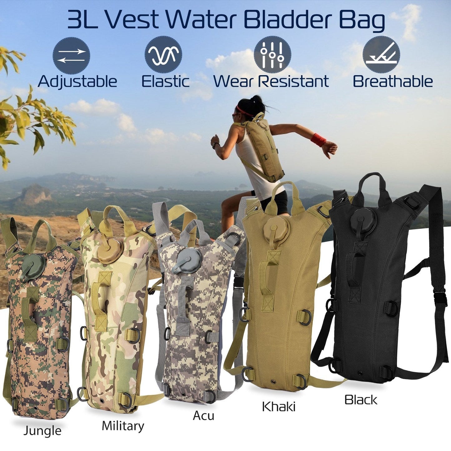 iMounTEK 3L Hydration Pack water bladder backpack by GemGear, 5-pack multi-color camouflage black on Tampa Home & Garden Store