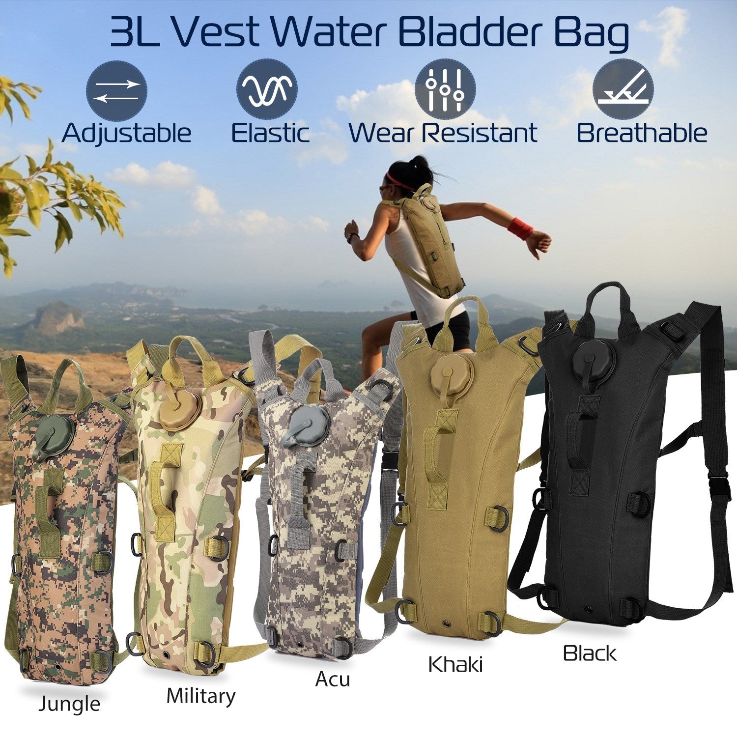 iMounTEK 3L Hydration Pack water bladder backpack by GemGear, 5-pack multi-color camouflage black on Tampa Home & Garden Store