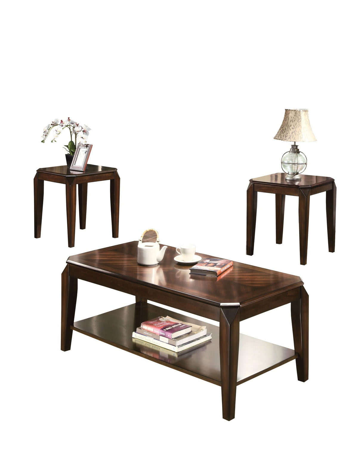 Docila 3-Piece Walnut Table Set with Parquet dark brown incl coffee table and two end tables on Tampa Home & Garden Store